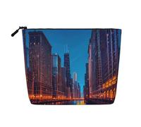 Chicago Night, custodia portatile per trucchi in canapa finta, organizer da viaggio da donna, grande capacità, con cerniera