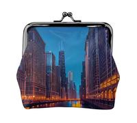 Chicago Night - Portafoglio in pelle PU in microfibra stampata con chiusura a bacio, mini sacchetto per rossetto, organizzazione cambiamento chiave