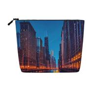 Chicago Night Print - Borsa per il trucco in canapa finta a strato singolo, con cerniera, accessori da donna, colore nero, taglia unica, Nero, One Size