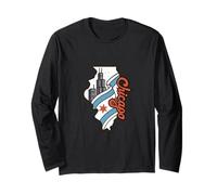Chicago, Orizzonte, e, Bandiera, Dentro, Illinois, Mappa, Retro, Viaggio Maglia a Manica