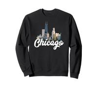 Chicago Skyline Architettura Retro Deep Dish Pizza River Felpa