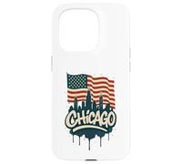 Chicago Skyline Bandiera Americana Vintage Graffiti Art Souvenir Custodia per iPhone 15 Pro