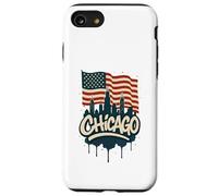 Chicago Skyline Bandiera Americana Vintage Graffiti Art Souvenir Custodia per iPhone SE (2020) / 7 / 8