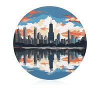 Chicago Skyline - Tagliere da cucina per formaggio, rotondo, in vetro temperato, per picnic, pizza, carne, frutta (20 cm)