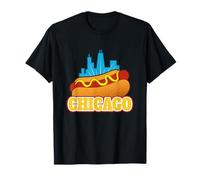 Chicago, Stile, Hot Dog, e, Skyline Città, Retro, Cartone Animato, Grafica Maglietta