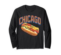 Chicago Style Hot Dogs Midwest Foodie Orange And Blue Text Maglia a Manica
