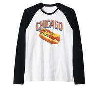 Chicago Style Hot Dogs Midwest Foodie Orange And Blue Text Maglia con Maniche Raglan