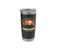 Chicago The Windy City Vintage Sunset Classic Skyline Bicchiere termico in acciaio inox doppia parete