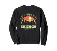 Chicago The Windy City Vintage Sunset Classic Skyline Felpa