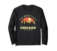 Chicago The Windy City Vintage Sunset Classic Skyline Maglia a Manica