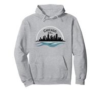 Chicago Vibes, Orizzonte, Lago, Michigan, Urbano, Orgoglio Felpa con Cappuccio, Unisex per Adulti, Grigio Melange, M