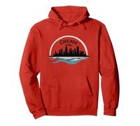 Chicago Vibes, Orizzonte, Lago, Michigan, Urbano, Orgoglio Felpa con Cappuccio, Unisex per Adulti, Rosso, XL
