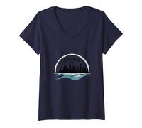 Chicago Vibes, Orizzonte, Lago, Michigan, Urbano, Orgoglio Maglietta con Collo a V, Donna, Navy, L