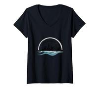 Chicago Vibes, Orizzonte, Lago, Michigan, Urbano, Orgoglio Maglietta con Collo a V, Donna, Nero, XL