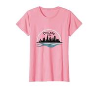 Chicago Vibes, Orizzonte, Lago, Michigan, Urbano, Orgoglio Maglietta, Donna, Rosa, L