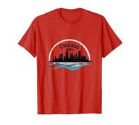 Chicago Vibes, Orizzonte, Lago, Michigan, Urbano, Orgoglio Maglietta, Uomo, Rosso, S