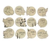 CHICAMPERA 12 Pezzi Carte Traguardi in Legno con Animali per Ragazzo Ragazza, Superficie Liscia e Design Leggero, Perfette per Feste e Decorazioni Nascita
