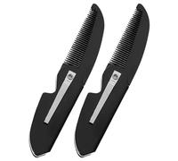 CHICAMPERA 2 Pezzi Pettine da Barba Pieghevole Nero in Plastico Dettagli Fatti a Mano per Uomo, Design Ergonomico e Portatile la Cura Quotidiana di Barba e Baffi