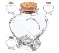 CHICAMPERA 4pezzi Bottiglie di Vetro Forma Cuore 50ml con Tappo Sughero Contenitori per Conservare Piccoli Oggetti per Arte e Fai da Te