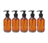 CHICAMPERA 5 Pezzi Bottiglie Vuote da 300 Ml Pompa in Plastica Marrone per Shampoo, Emulsioni e Saponi Liquidi, Ricaricabili e Portatili per Viaggi e Uso Quotidiano