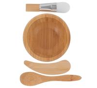 CHICAMPERA Set 4 Pezzi Ciotole per Maschere Facciali in Legno Bastoncino Pennello e Cucchiaio Kit Accessori per Miscelazione Maschere Fai da Te Strumenti per Cura della Pelle e Saloni di