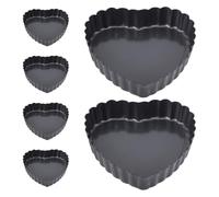 CHICAMPERA Set 6 Teglie Mini per Crostata a Forma di Cuore in Acciaio al Carbonio Nero con Fondo Rimovibile e Design Elegante a Onde per Occasioni Speciali e Casa