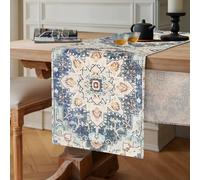 Chicamy Runner da Tavola Vintage Runner Mandala Lino 40 x 140 cm Ciano Geometriche Runner da Tavolo Floral Motivi Tovaglia Blu da Tavolo Decorazione per Banquet Ristorante Tavolo da Pranzo