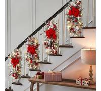ChicBosomn Ghirlanda natalizia per scale, con luci a corda, festone natalizio per scale, camino, decorazioni natalizie (rosso)