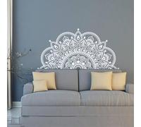 ChicBosomn Grande decalcomania da parete con mandala, motivo floreale, stile bohémien, per pareti, battenti, porte, armadi, piastrelle in plastica e metallo, decorazione (bianco, 116 x 57 cm)