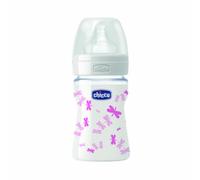 Chicco 7081111 Biberon Benessere, Flusso Normale, Silicone, Bianco/Rosa, 150 ml