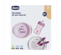 Chicco All You Need Set Pappa 12M+ Colore Rosa, 1 Cup + 2 Piatti + 2 Posate