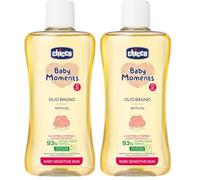 Chicco Baby Moments Olio Bagno per Pelli Sensibili, con Formula Naturale ad Azione Delicata e Idratante, 0+ Mesi - 200 ml (Confezione da 2)