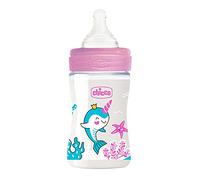 Chicco Well Being - Biberon in plastica con tettarella in silicone a flusso lento da 150 ml Rosa