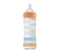 CHICCO Biberon Benessere Flusso Lento, con Tettarella Physio in Morbido Silicone e Finitura Soft Sense, Anticolica, Riduce Rigurgito e Irritabilità, Bottiglia in Vetro da 240 ml, 0 Mesi+, Bambino