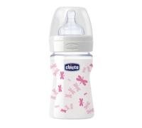 Chicco Biberon Well Being In Vetro Decorato Girl Da 150 Ml Normal Silicone