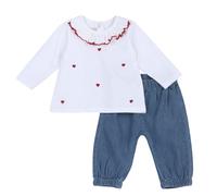 Chicco, Completo neonata primavera/estate, composto da camicia e pantalone jeans denim (Bianco, 24 Mese)