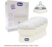 Chicco Contenitori Latte Materno, 4 Contenitori Multiuso Con Tettarella inclusa, Conserva il Latte, Chiusura Con Tappo Ermetico, Adatto a Frigo e Freezer, Natural Feeling, 0m+