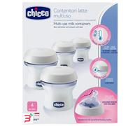 Chicco Contenitori Latte Materno, 4 Contenitori Multiuso Con Tettarella inclusa, Conserva il Latte, Chiusura Con Tappo Ermetico, Adatto a Frigo e Freezer, Natural Feeling, 0m+