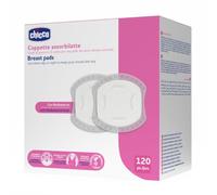 Chicco Coppette Assorbilatte Giorno e Notte, con Antibatterico, Ultra-Assorbenti, Morbide e Traspiranti, con Striscia Adesiva per Fissare le Coppette in Posizione, Design Discreto, 120 Pezzi, Bianco