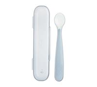 Chicco Cucchiaino Svezzamento in Silicone con Custodia, Cucchiaio Morbido per Neonati e Bambini, Delicato e Flessibile, con Impugnatura Ergonomica e Manico Lungo Curvato, 6+ Mesi, Grigio