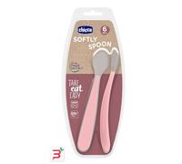 Chicco Set 2 Cucchiai in Silicone Morbido 6m+, Cucchiaio Svezzamento con Punta Flessibile Salva-Gengive, Manico Lungo Ergonomico e Design Igienico, Senza BPA, Confezione da 2 Pezzi