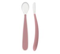 Chicco Cucchiaino Svezzamento in Silicone, Set 2 Cucchiai Morbidi per Neonati e Bambini, Delicati e Flessibili, con Impugnatura Ergonomica e Manico Lungo Curvato, 2 Pezzi - 6+ Mesi, Rosa