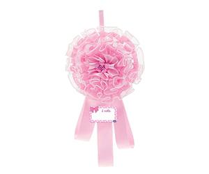 Chicco Fiocco Nascita Bimba con Nome, Rosa, Personalizzabile, Coccarda con Decorazioni in Tulle e Raso, con Cartolina e Pratico Gancio - Regalo Neonata 0+ Mesi