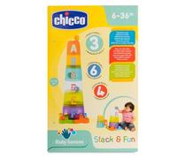 Chicco Gioco Tazze Impilabili, 6 Tazze Impilabili con Dimensioni e Colori Diversi, con Lettere da Ordinare, 4 Palline, Base con Puzzle, Sviluppo capacità di Associazione Logica, Giochi neonato, 6-36 M