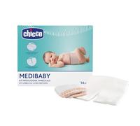 Chicco Kit Medicazione Cordone Ombelicale, 14 Garze Sterili in TNT Sagomate e 7 Bende Tubolari Elasticizzate, Medicazione Traspirante e Delicata per il Moncone del Neonato, Confezione Risparmio