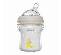 Chicco Natural Feeling Biberon Anticolica 0 Mesi + da 150 ml in Vetro, Biberon con Tettarella in Silicone Morbida e Flessibile, Adatto per Allattamento Misto, Flusso Lento, Colore Neutro