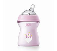 Chicco Natural Feeling Biberon Anticolica 2 Mesi + da 250 ml, Biberon con Tettarella in Silicone Morbida e Flessibile, Adatto per Allattamento Misto, Flusso Medio, Colore Rosa