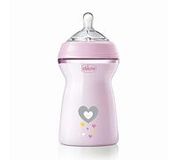 Chicco Natural Feeling Biberon Anticolica 6 Mesi + da 330 ml, Biberon con Tettarella in Silicone Morbida e Flessibile, Adatto per Allattamento Misto, Flusso veloce, Colore Rosa