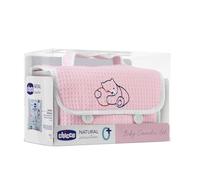 CHICCO Natural Sensation, Set per Cambio Pannolino e Bagnetto con Beauty Case in Cotone, Bagno Shampoo Senza Lacrime 200 ml, Crema Corpo 150 ml, Pasta Lenitiva 100 ml, Salviette Detergenti, Rosa