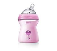 Chicco NaturalFeeling Biberon Anticolica 2+ Mesi, 250 ml, con Tettarella Inclinata in Morbido Silicone e Doppia Valvola, Allattamento Naturale e Istintivo, Rosa
